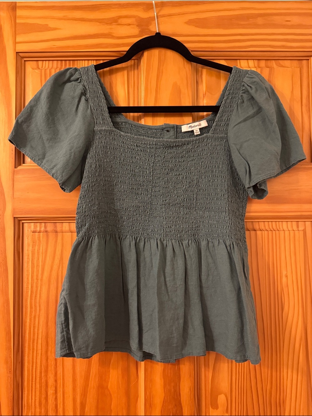 Madewell Linen-Blend Lucie Smocked Peplum Top